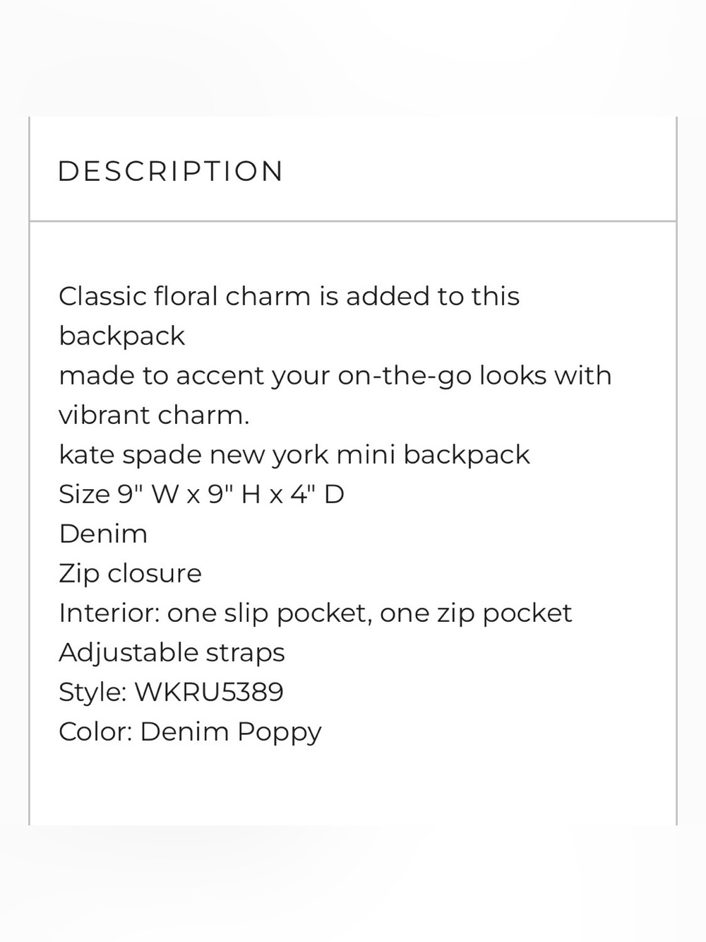 Like NEW Kate spade Grove Street Denim Poppy Sammi Backpack - Picture 15 of 15